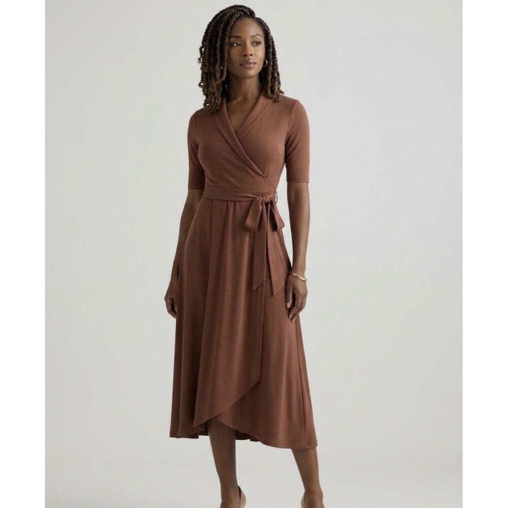 Quince Jersey Wrap Midi Dress Tencel Brown Sz S